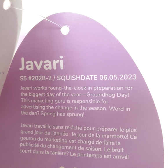 Javari Easter Squishmallows 5 Inch BNWT Purple Groundhog with Bunny Ears Plush - Picture 7 of 8